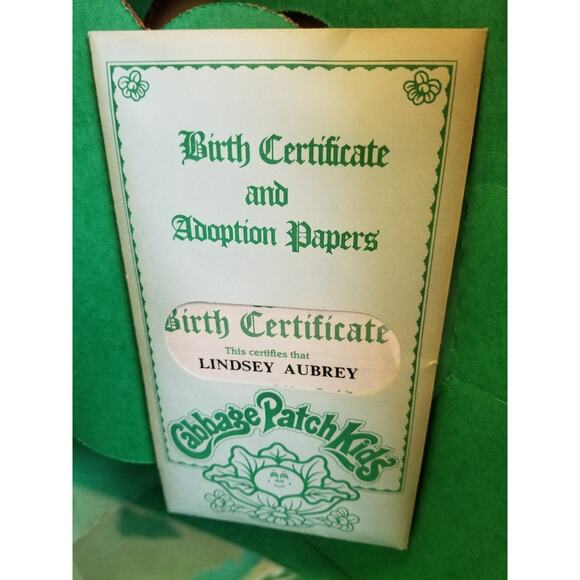 Cabbage Patch Kids Doll Lindsey Aubrey Certificate with Box Coleco Vintage 1984 - Picture 7 of 7